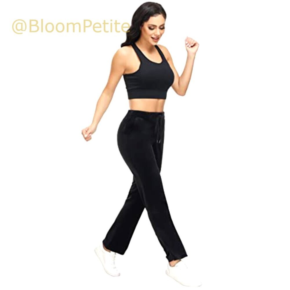Velour Sweatpants High Waist Straight Leg Lounge Pants with Pockets - Picture 4 of 7